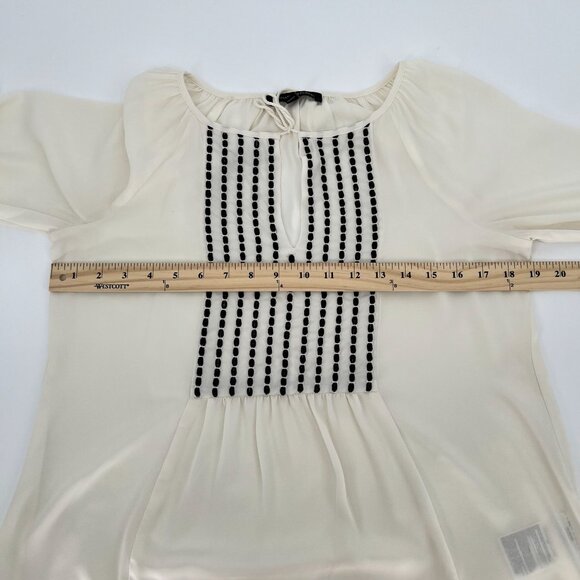 Banana Republic Womens Boho Tassel Embroidered Blouse Size XSP Ivory Long Sleeve - Picture 6 of 8